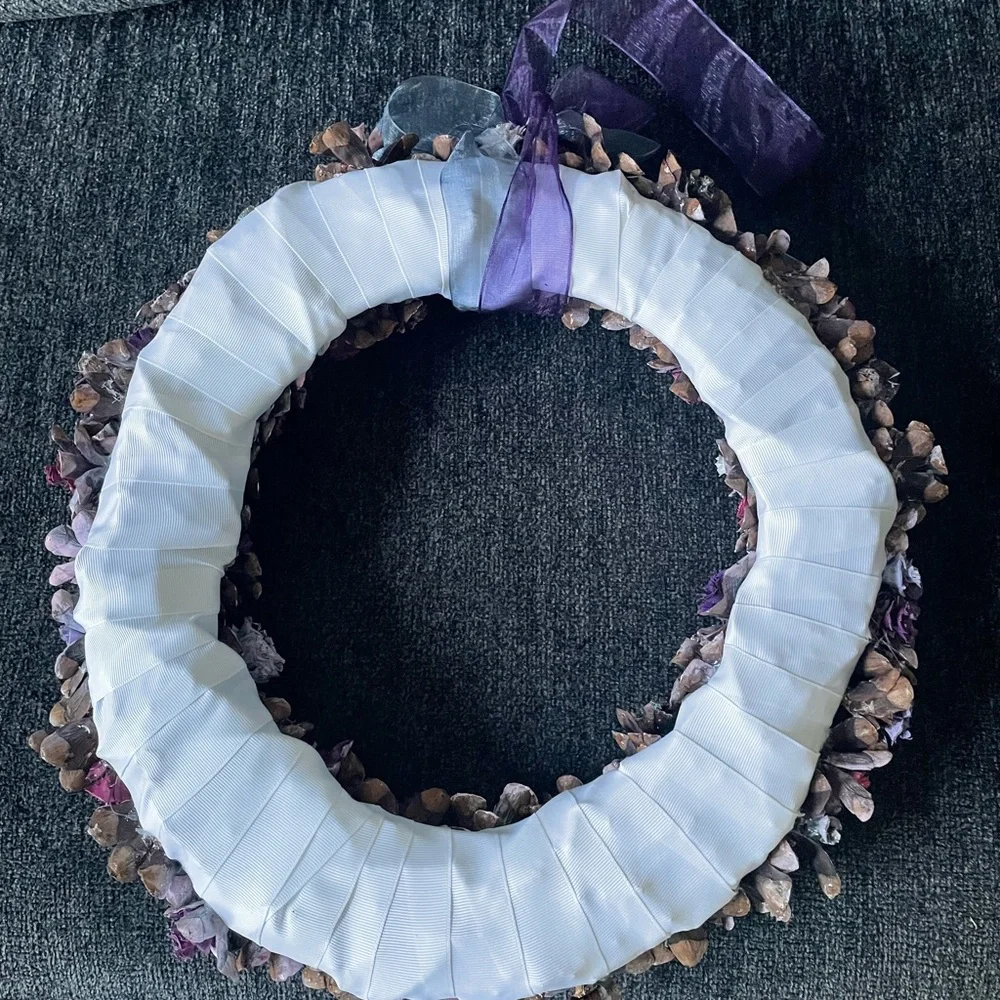 Purple and Pink Hand Painted Pine Cone Floral Wreath
